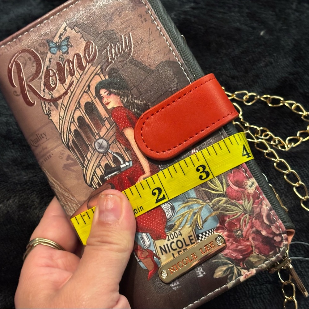 NEW🔥Nicole Lee wallet Croosbady   with chain Brown colorful ❤️🤎💙phone case - Picture 3 of 13